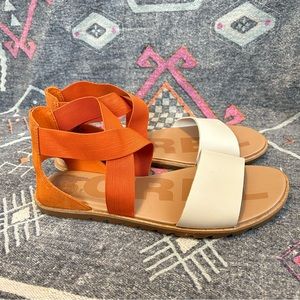 Sorel Ella II Gladiator Sandal Burnt Orange and Cream Leather Women’s size 10